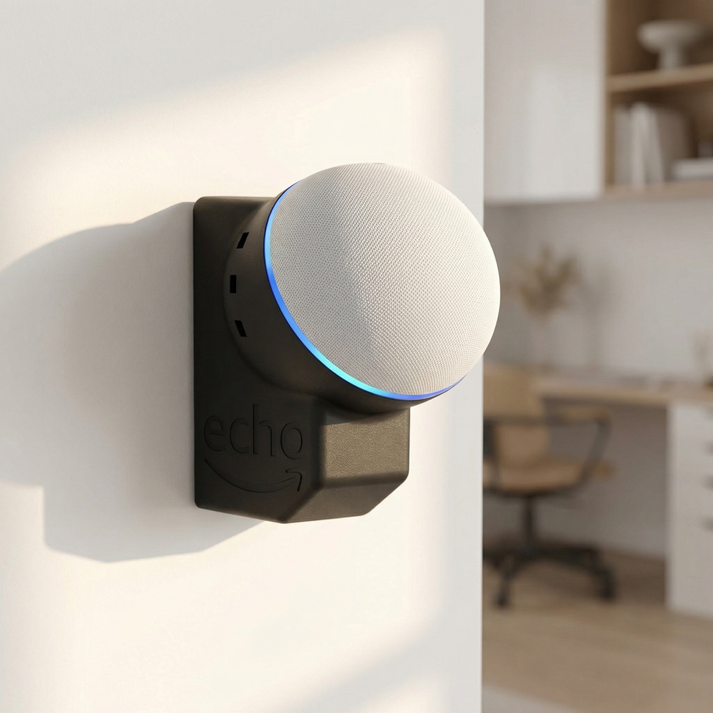 Suporte Alexa Echo Dot 4 e 5 Tomada Parede – Organizador de Cabos, Decoração Moderna e Minimalista