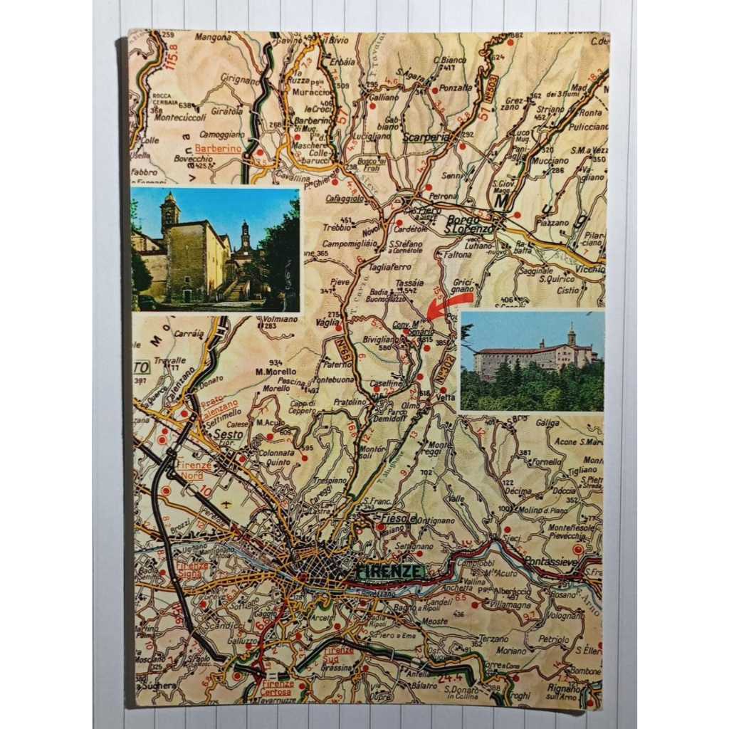 Cartão Postal Firenze Itália Monte Senario Mapa Antigo Circulado Selos