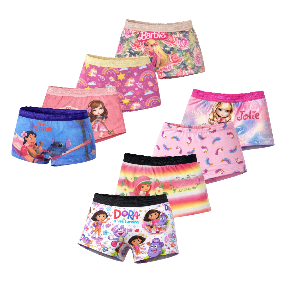 Kit 5-10 Calcinha Shortinho Infantil Box Menina Confortável