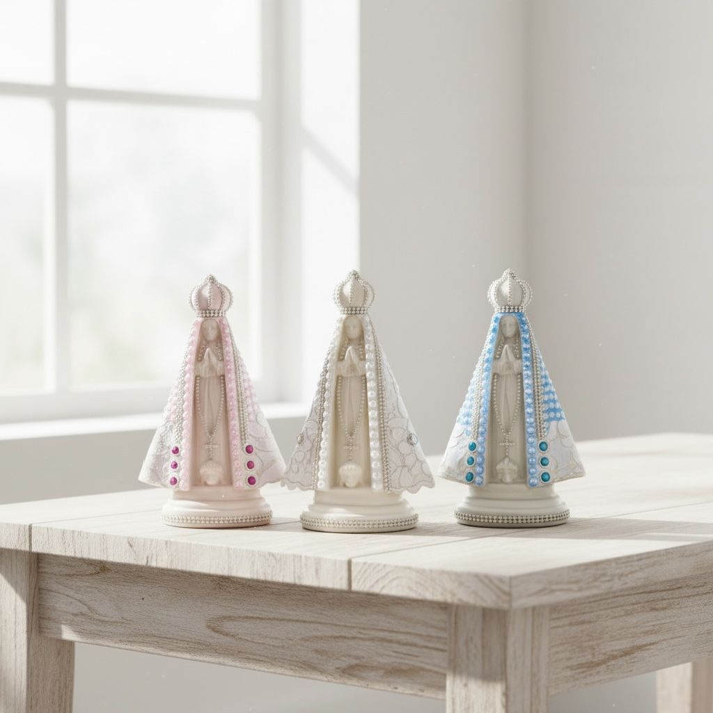 Imagem de Nossa Senhora Aparecida 23cm Frente Branca Pérola Strass Pedraria de Gesso