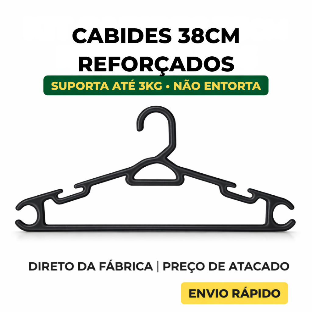 Cabide Adulto Preto Reforçado 38cm - Kit 10 a 100 Unidades - Organizar Roupas Direto da Fábrica em Oferta na Shopee