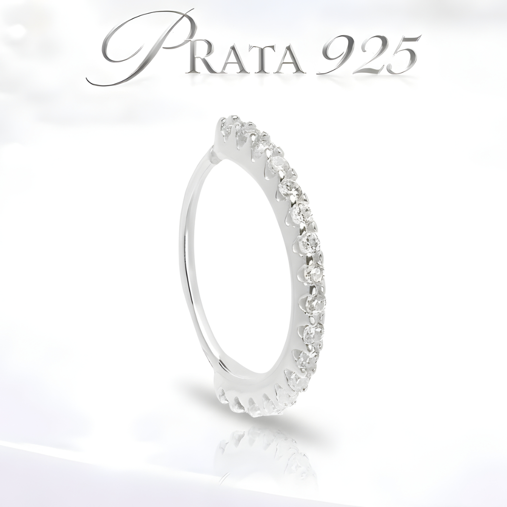 Piercing Prata 925 Legitima Cravejado Argola 10mm 17 pedras de Zircônia Helix Nostril