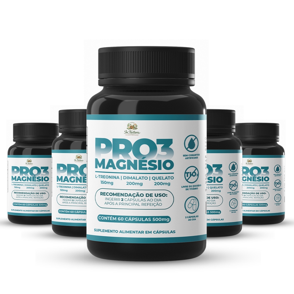 Kit 5 Un Pro 3 Magnésio 300 Cápsulas - Dores nos Ossos - Envio Imediato - Poucas Unidades