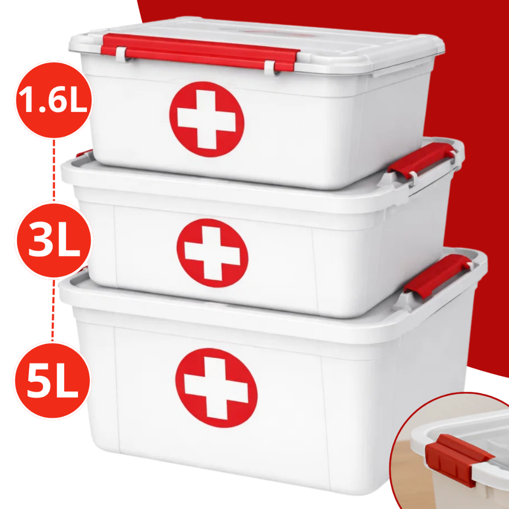 KIT 1/2/3 Caixas Organizadora Primeiros Socorros Com Tampa e Trava 1,6L/3L/5L Para Medicamentos Curativo