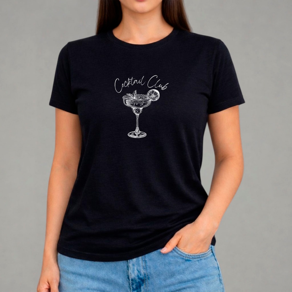 Camiseta Coquetel Feminina 100% Algodão Camisa Drink Bar Bebida Vintage Estética Casual Dia a Dia