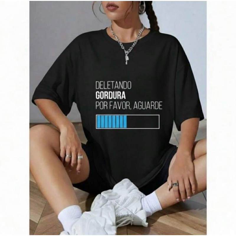 Camiseta Oversized unissex Deletando Gordura Academia Camisetão Longo Estiloso Urbano Streetwear 100% Algodão Promoção