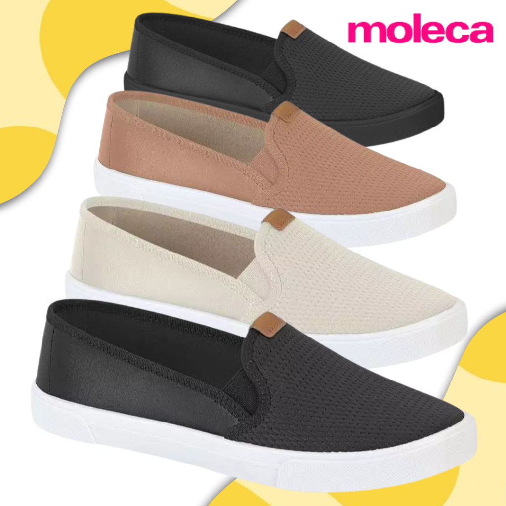 Tenis Casual slip on moleca Original Iate Preto - Nude - Branco Off Elastico Sem Cardarço 5296.530