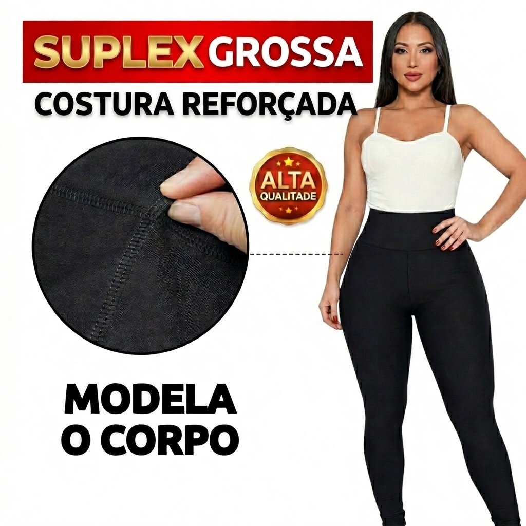 Calça Legging Feminina Suplex Grossa Costura Reforçada Cintura Alta Não Transparente Academia