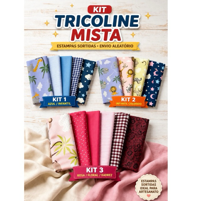 Kit Retalhos Tricoline Mista 20x45cm – 5 ou 10 Peças | Tecido Estampado para Artesanato e Costura em Oferta na Shopee