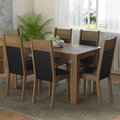 Conjunto Sala de Jantar Mesa Tampo de Madeira 6 Cadeiras Bahamas Madesa