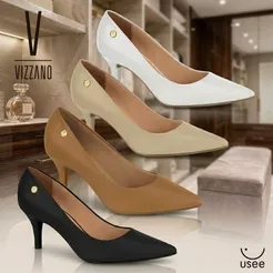 Sapato Scarpin Feminino Vizzano Salto Baixo Bico Fino Casual Confortável Elegante Trabalho