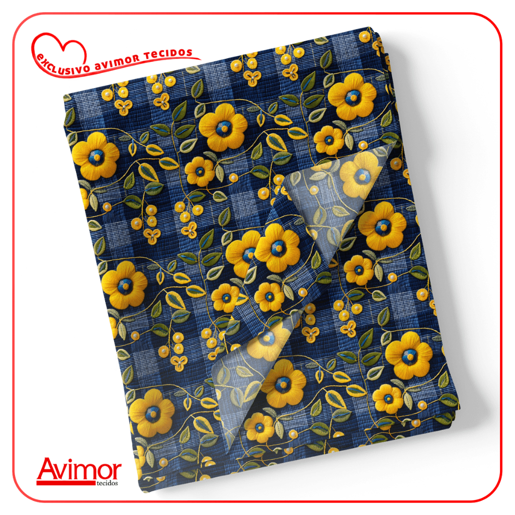 Tricoline Digital Flores Amarela Xadrez Jeans 100% Algodão Enxoval Confecção Fina Bolsas Luxo