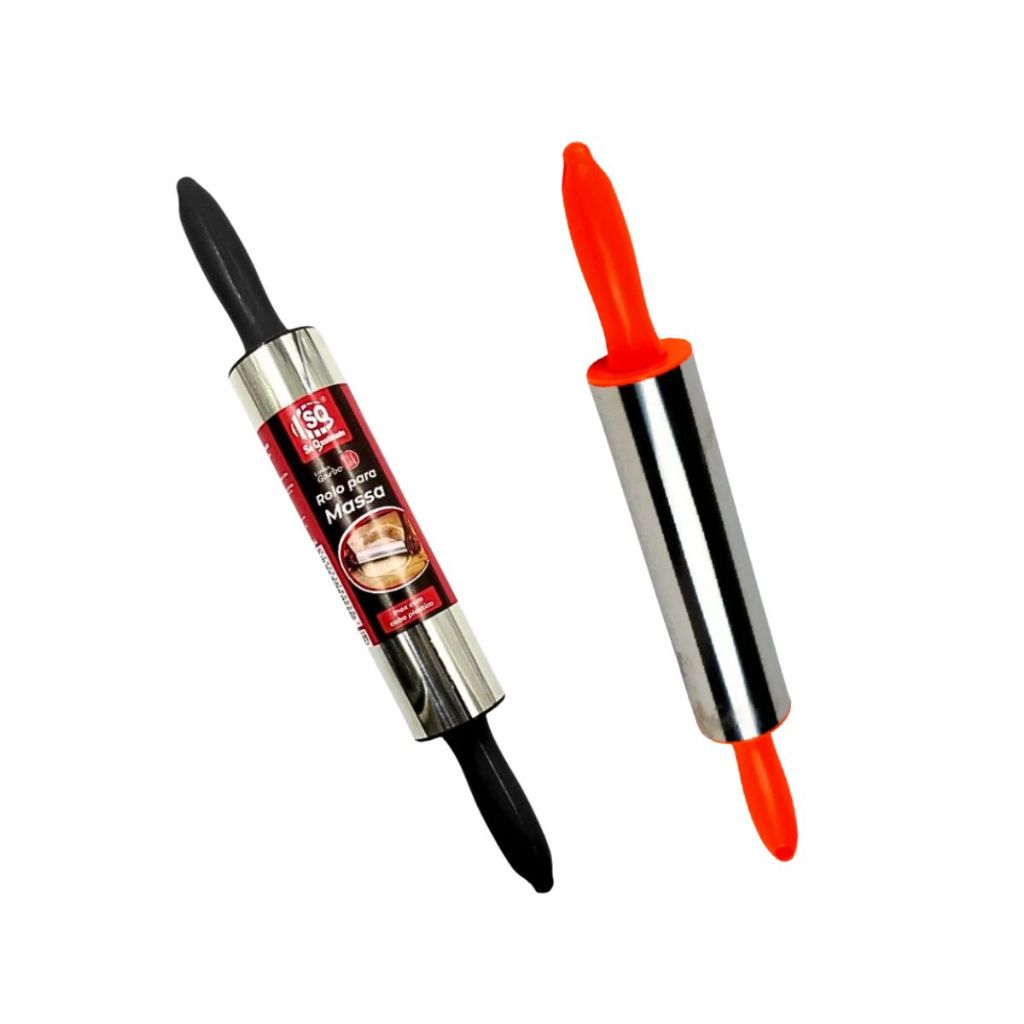 Rolo de Massa Inox Cabo Plástico Colorido Macarrão Cozinha