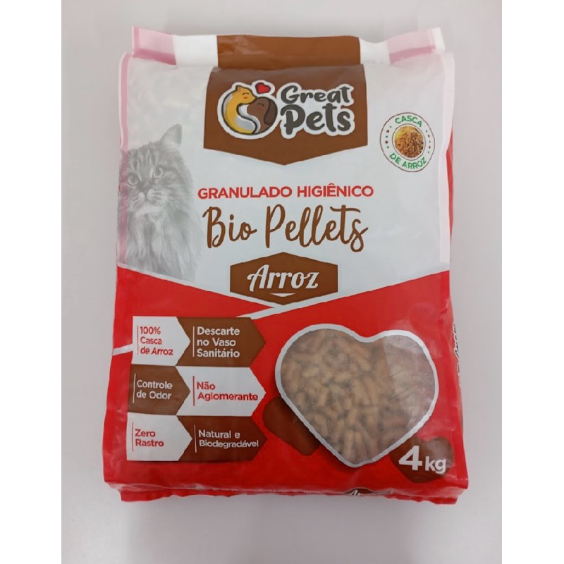 Granulado Higiênico Bio Pellets 4kg Great Pets Casca de Arroz Natural