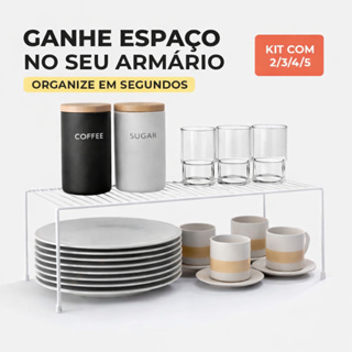 Kit Organizador de Armário Cozinha Prateleira Suspensa Multiuso Suporte Porta Pratos Copos Branco em Oferta na Shopee