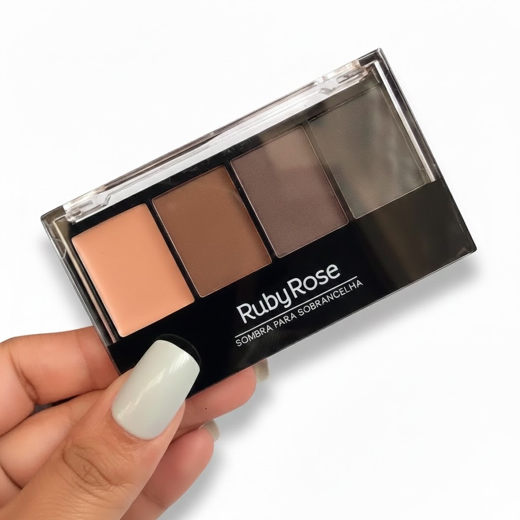 Paleta Sombra para Sobrancelha Ruby Rose Trio 3 Tons + Pincel Chanfrado Maquiagem