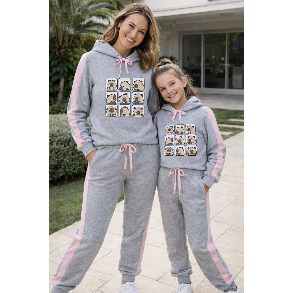 tal mãe,tal filha conjunto inverno moletom calça+ casaco capivara Lançamento
