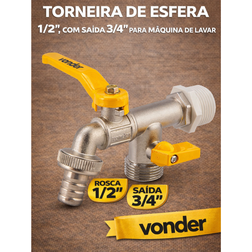 Torneira com Esfera 1/4 de Volta com 2 Saídas – Alta Durabilidade e Praticidade