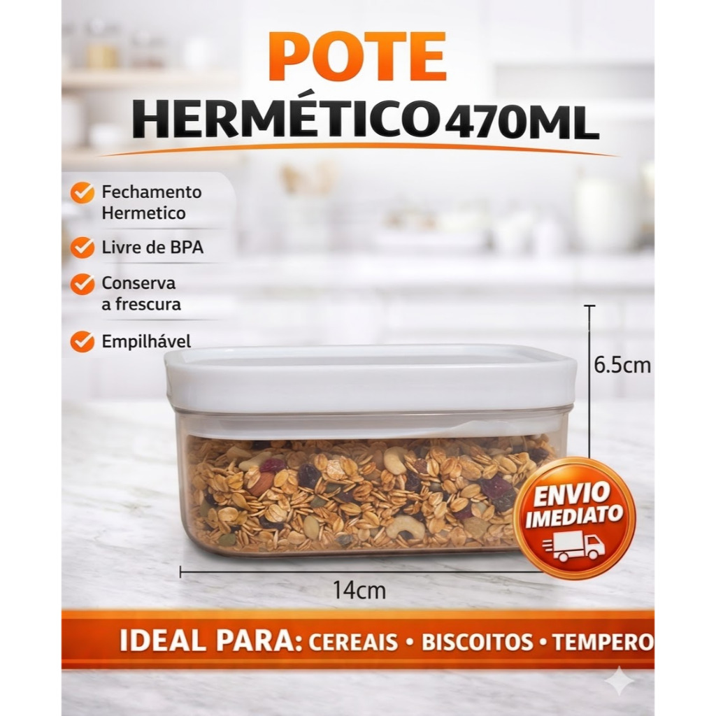 Pote Hermético 470ML Transparente Organizador Porta Mantimento Empilhável BPA Free