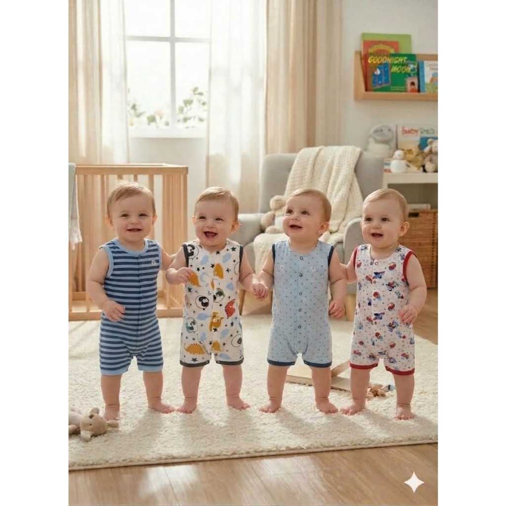 Kit 3 Macacão Regata Bebê Menino Malha Algodão Premium - Conforto e Estampas  Diversas
