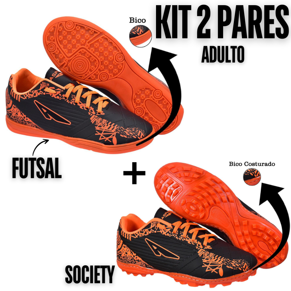 2 Pares Chuteira Masculino Adulto Futsal+Society Macio Leve Antiderrapante Quadra+Campo