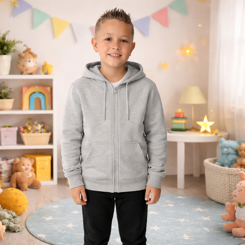 Blusa de Moletom Infantil Liso de Ziper Cinza Agasalho Menina Menino Infanto Juvenil