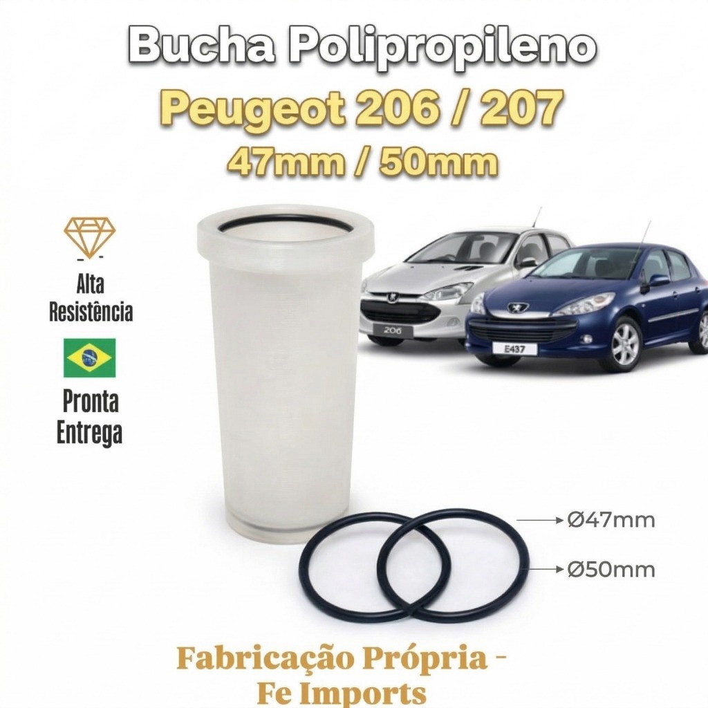 Bucha Eixo Traseiro Peugeot 206 207 UNIDADE 47mm ou 50mm em  Polipropileno Elimina Folga
