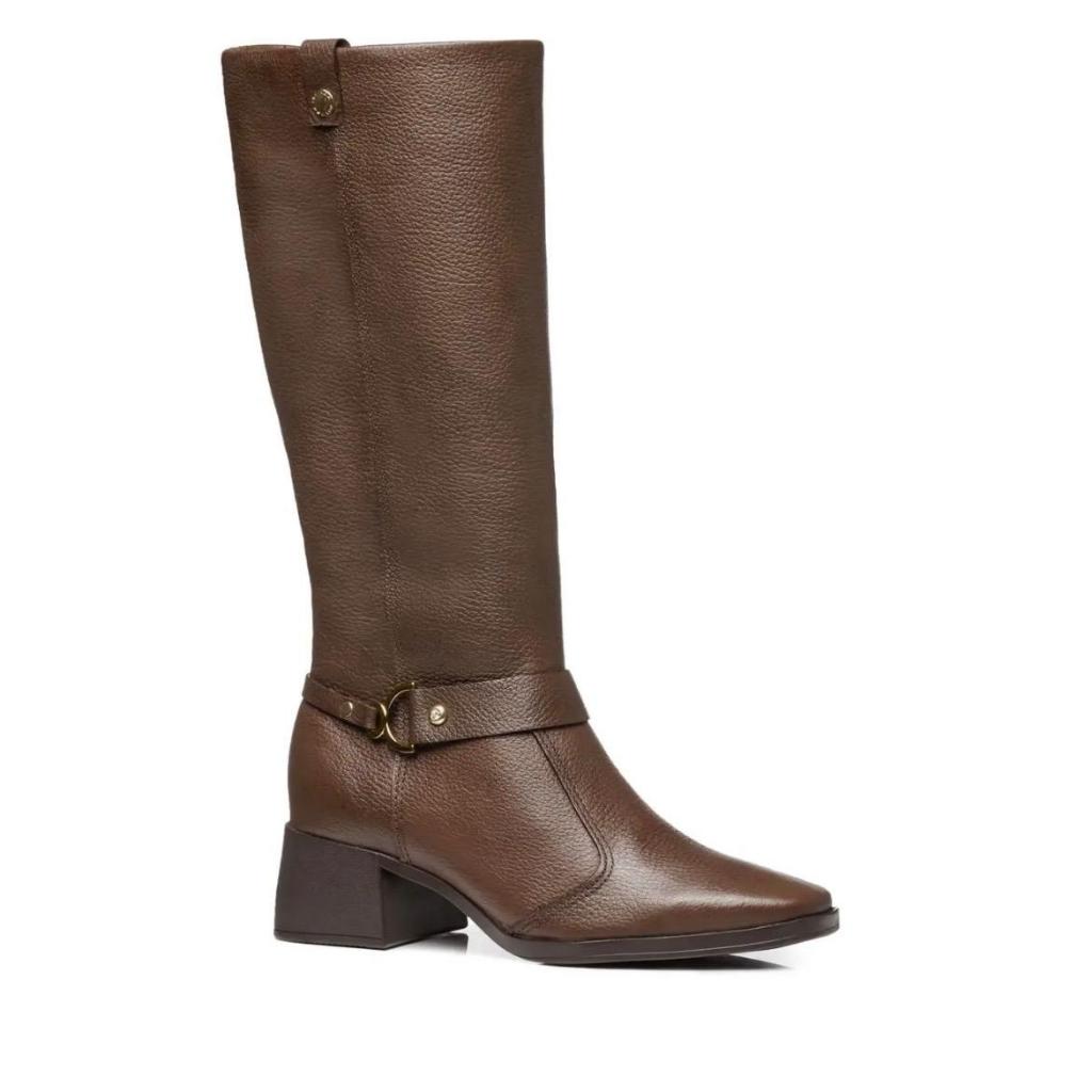Bota Montaria Pegada Feminina Cano Longo Couro Legítimo Forrada Com Pelo Zíper Conforto