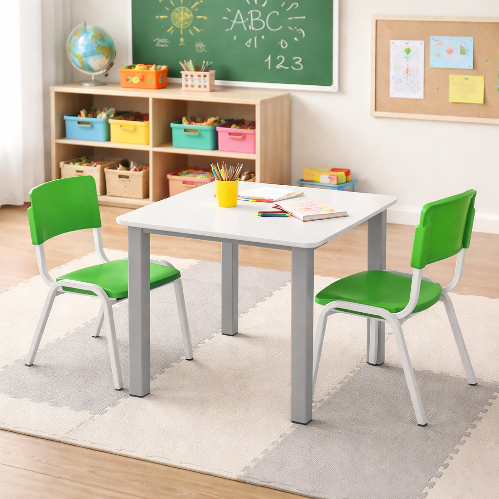 Kit Conjunto Mesa Infantil com 2 Cadeiras Amarelas Estudo Didática Educativa