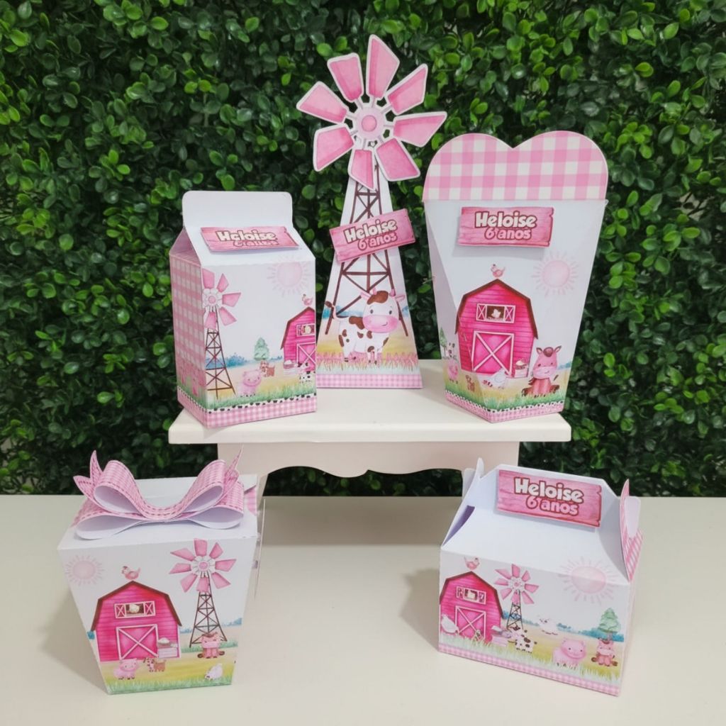 Kit Festa|Pegue e Monte | Fazendinha menina rosa aquarela|Lembrancinhas Personalizadas | Aniversário