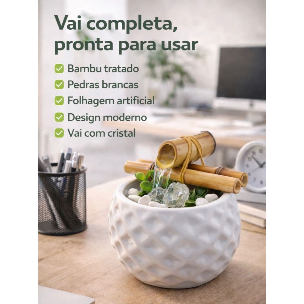 Fonte De Água Com Cristal Relaxante Design Moderno Branco