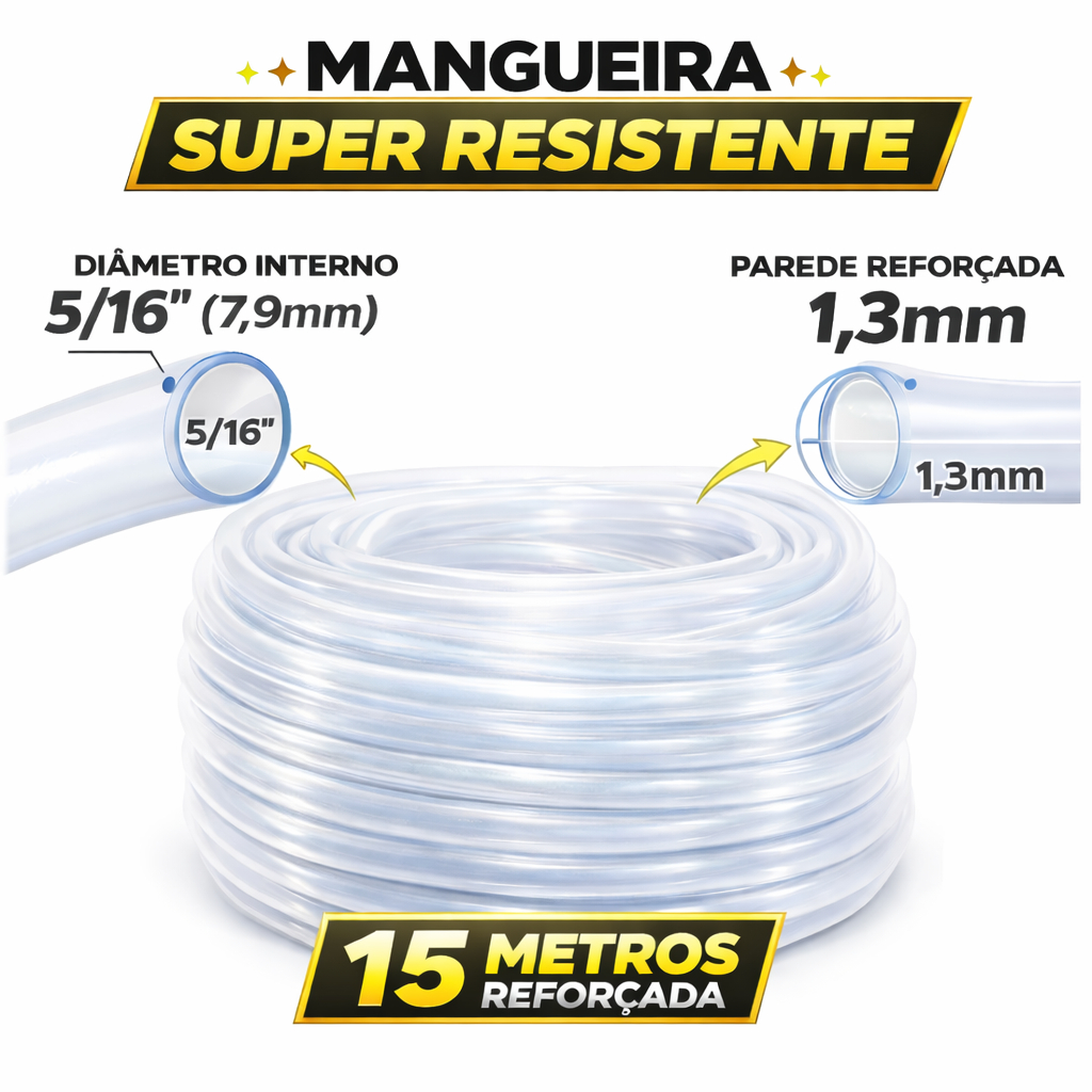 Mangueira De Nível Cristal Reforçada 5/16 x 1,3mm - 15 Metros Cristal Mangueira de Nivel Para Obra