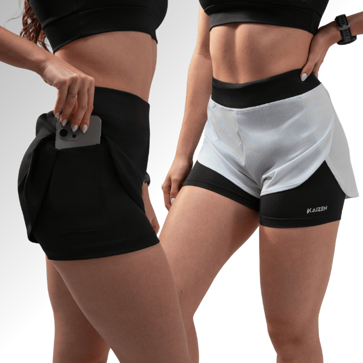 KIT 2 Shorts Duplo Fitness Compreensão Bermuda Academia Feminino 2 em 1