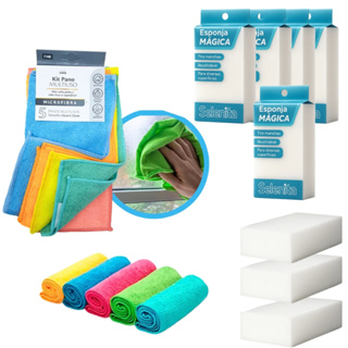 Pano de Microfibra Kit 5 Panos de Micro Fibra Pano Mágico 5 Esponja Mágica em Oferta na Shopee