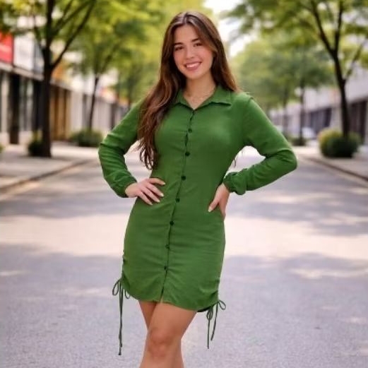Vestido Sereia Juvenil Feminino Elegante Chemise Manga Longa Menina Casual Moda Blogueirinha