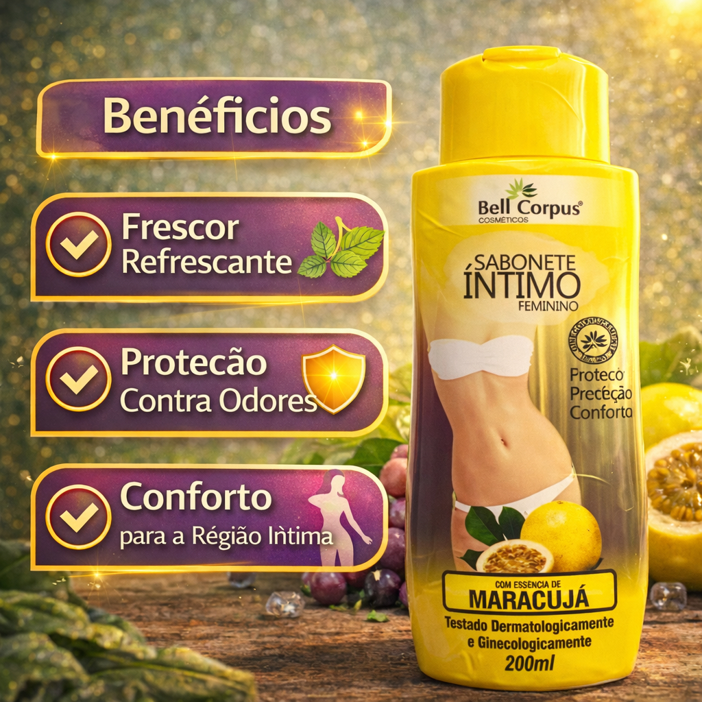 Sabonete Íntimo Feminino Maracujá 200ml Bell Corpus Higiene Suave Refrescante 1-3nidades