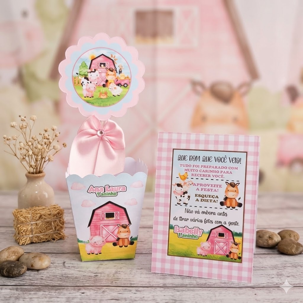 PEGUE E MONTE Centro de Mesa Personalizada FAZENDINHA MENINA  + Cartão Agradecimento ou QUALQUER TEMA Mimos Lembrancinha