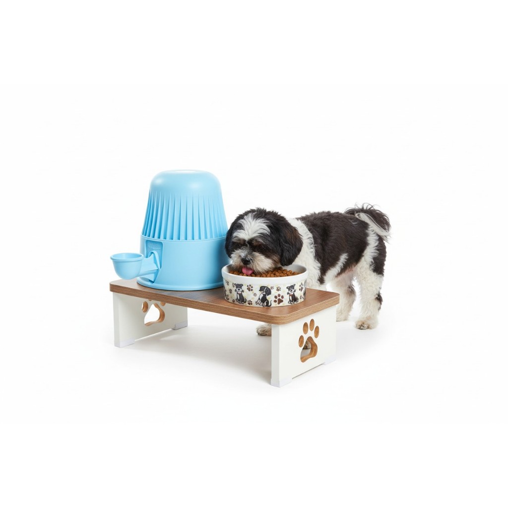 Suporte Comedouro Bebedouro Elevado BASE DUPLA Cachorro Gato Pet MDF