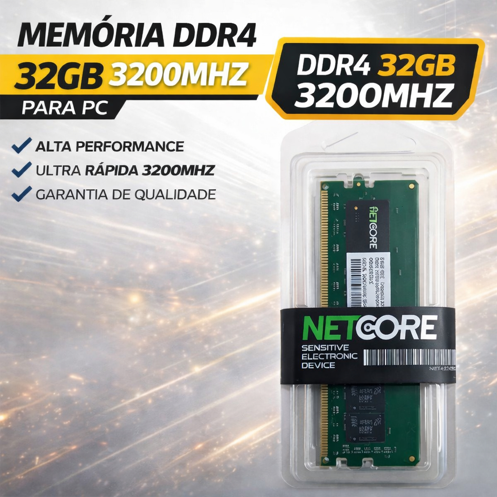 Memória RAM DDR4 32GB 3200MHz Para Desktop PC Netcore DIMM