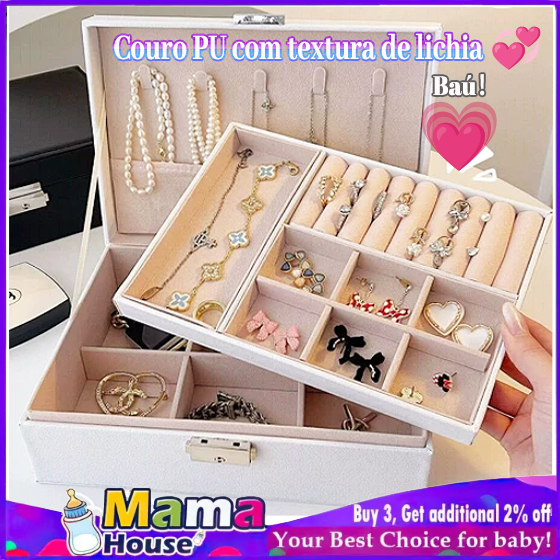 Dupla camada Porta Joia Viagem Maleta Organizador Joias Bijuterias Brinco Bolsa de Maquiagem​ Cosméticos​ Estojo em Oferta na Shopee