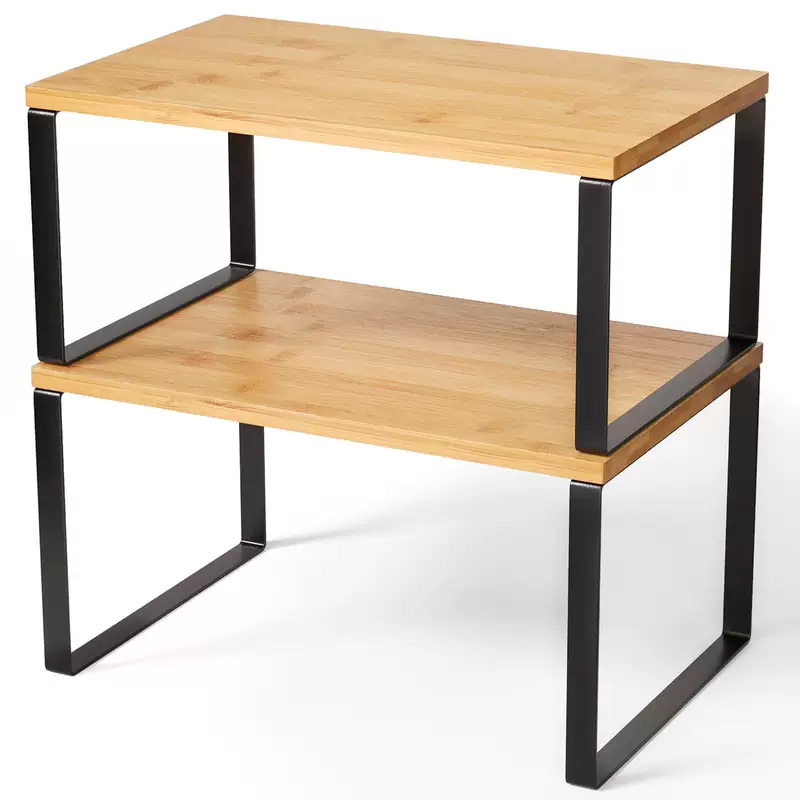 Heemli Organizador de Mesa Ajustável com 2 Níveis, Prateleira Retrátil Multifuncional com Base em Madeira