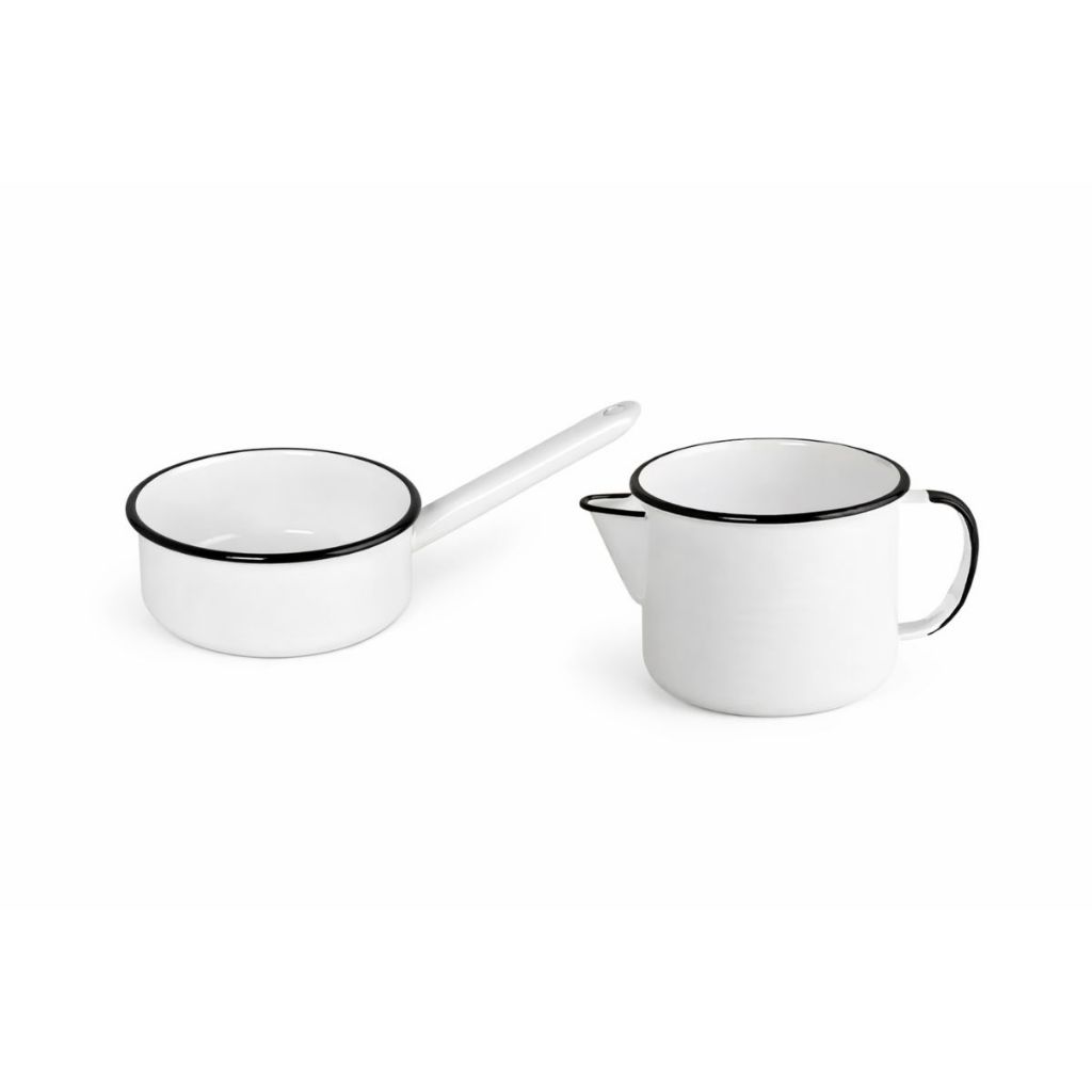 Kit Cozinha Esmaltado Panela Papeiro 1.1L e Caneca 1L Branco