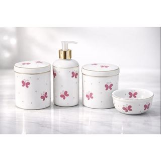 Kit Higiene Bebe Porcelana Borboleta Fio Ouro Organizador Premium Quarto Infantil Menino Menina