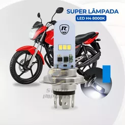 Lâmpada Super LED H4 Moto 8000K Efeito Xenon Forte 12V Titan 150 Falcon Fan 160 Ybr Fazer Dafra