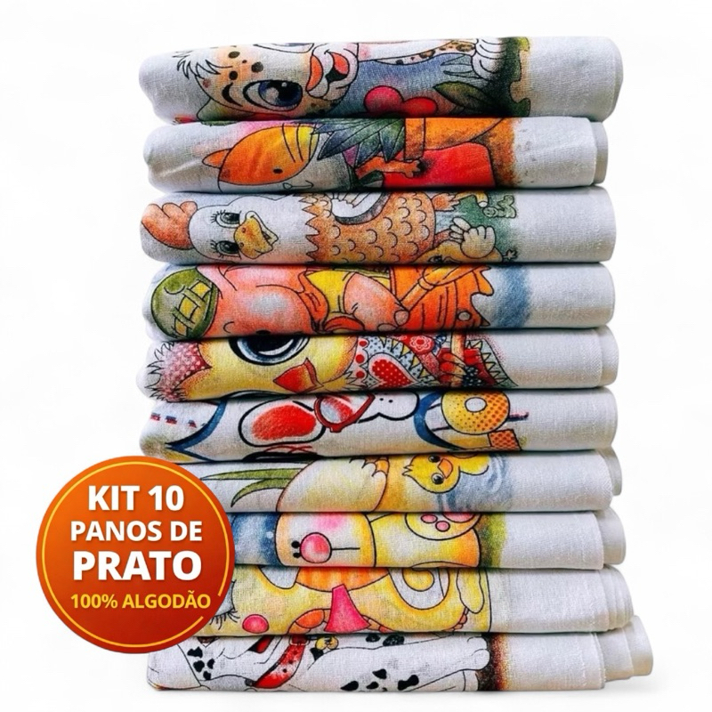 Kit 10 Panos De Prato Estampado Grande Premium