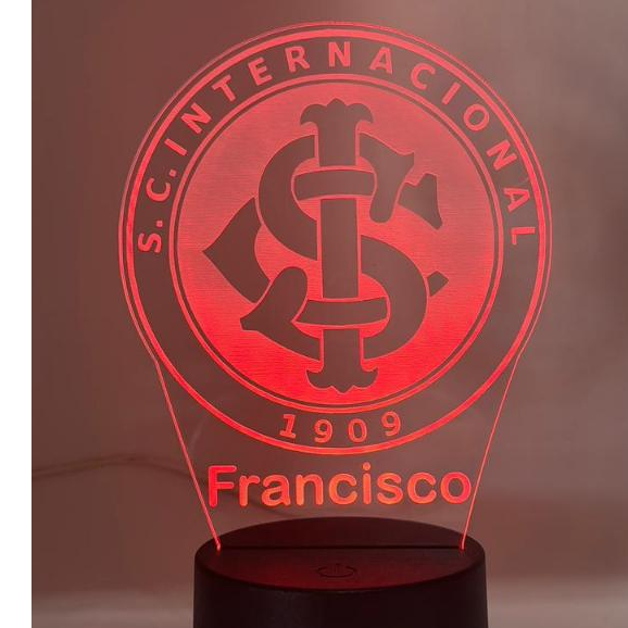Luminaria Internacional de Porto Alegre personalizada para quarto  em acrilico de 3mm com base de led RGB