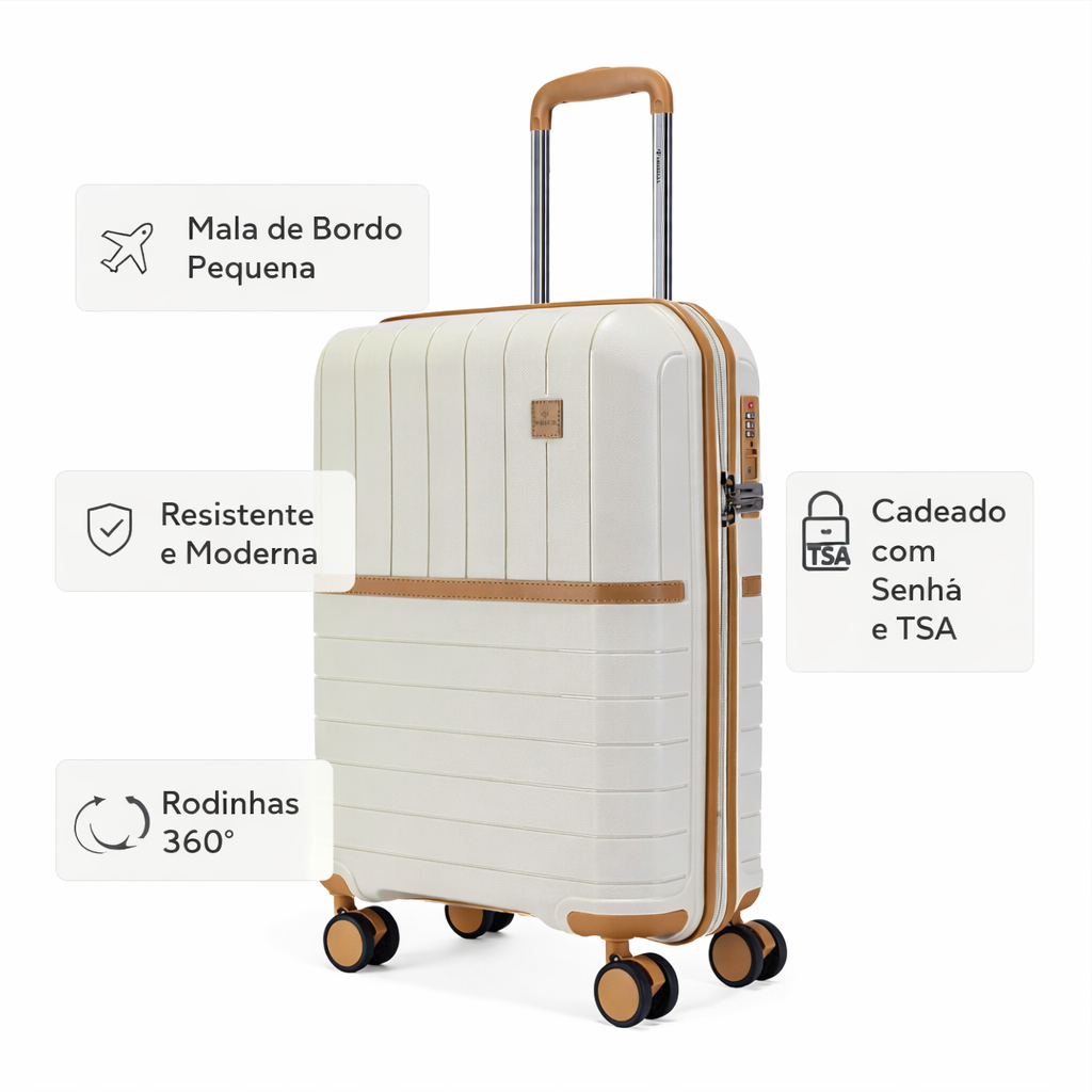 Imagem Mala de Viagem Bordo 10kg Premium Primicia Rígida ABS Resistente Cadeado TSA Rodinhas Giro 360 Anac