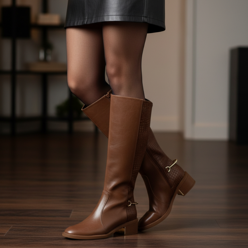 Detalhes do Bota Feminina Ramarim Cano Alto Salto Bloco Baixo Confortável Country Elegante Original