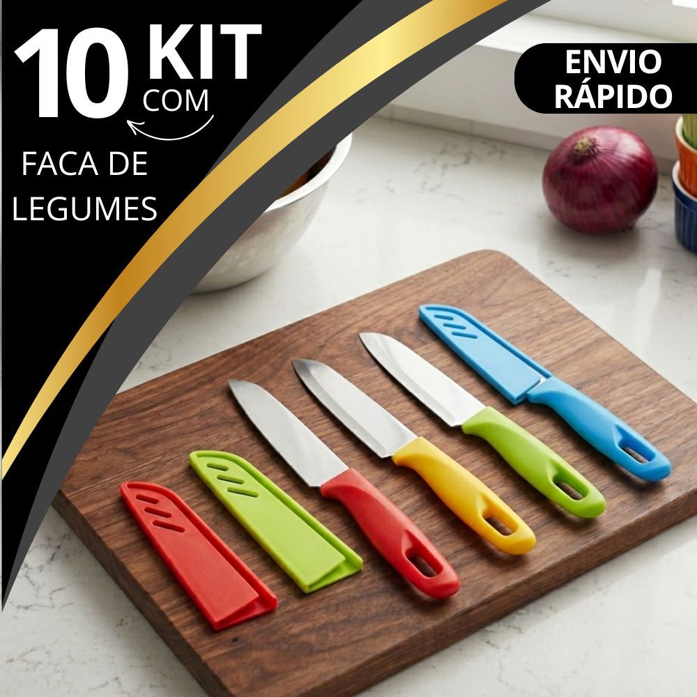 kit 1/3/6/10 Faca Afiada Lâmina Aço Inox cozinha com Capa de proteção Resistente