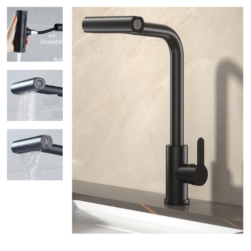 Torneira De Cozinha Gourmet Domma Flexível Extensível Misturador Monocomando Pia Bancada Acabamento Preto Fosco em Oferta na Shopee